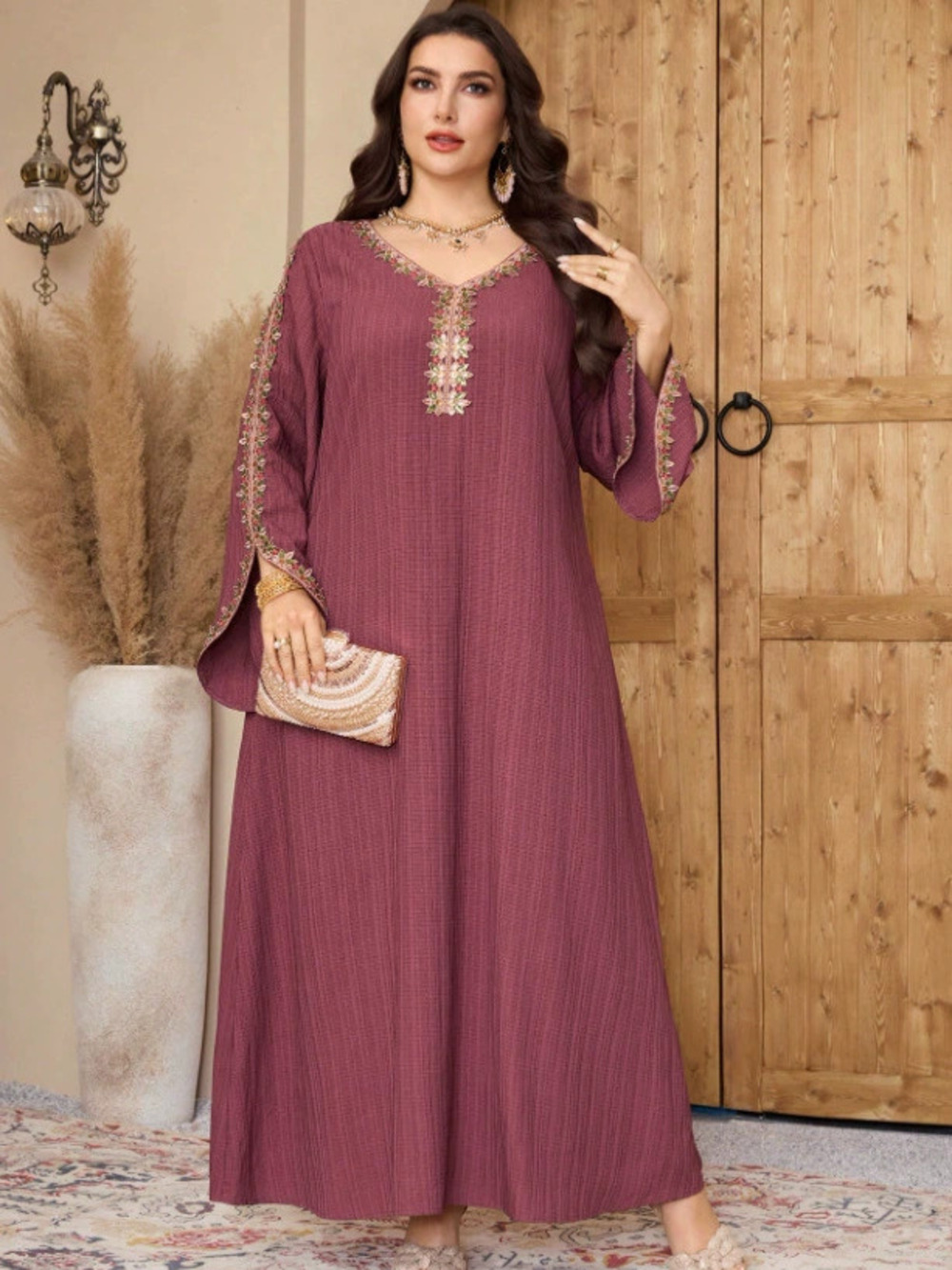 ZARA Plus Size Loose Heavy Embroidery Long Robe Dress